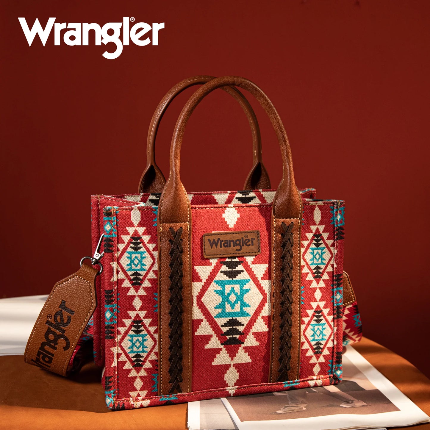 WRANGLER ALL-OVER AZTEC DUAL SIDED PRINT CROSSBODY CANVAS TOTES