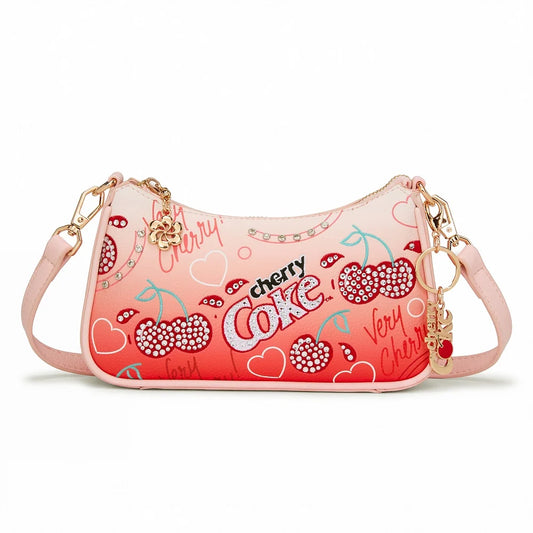 Coca Cola Cherry Coke Rhinestone Print Crossbody Bag