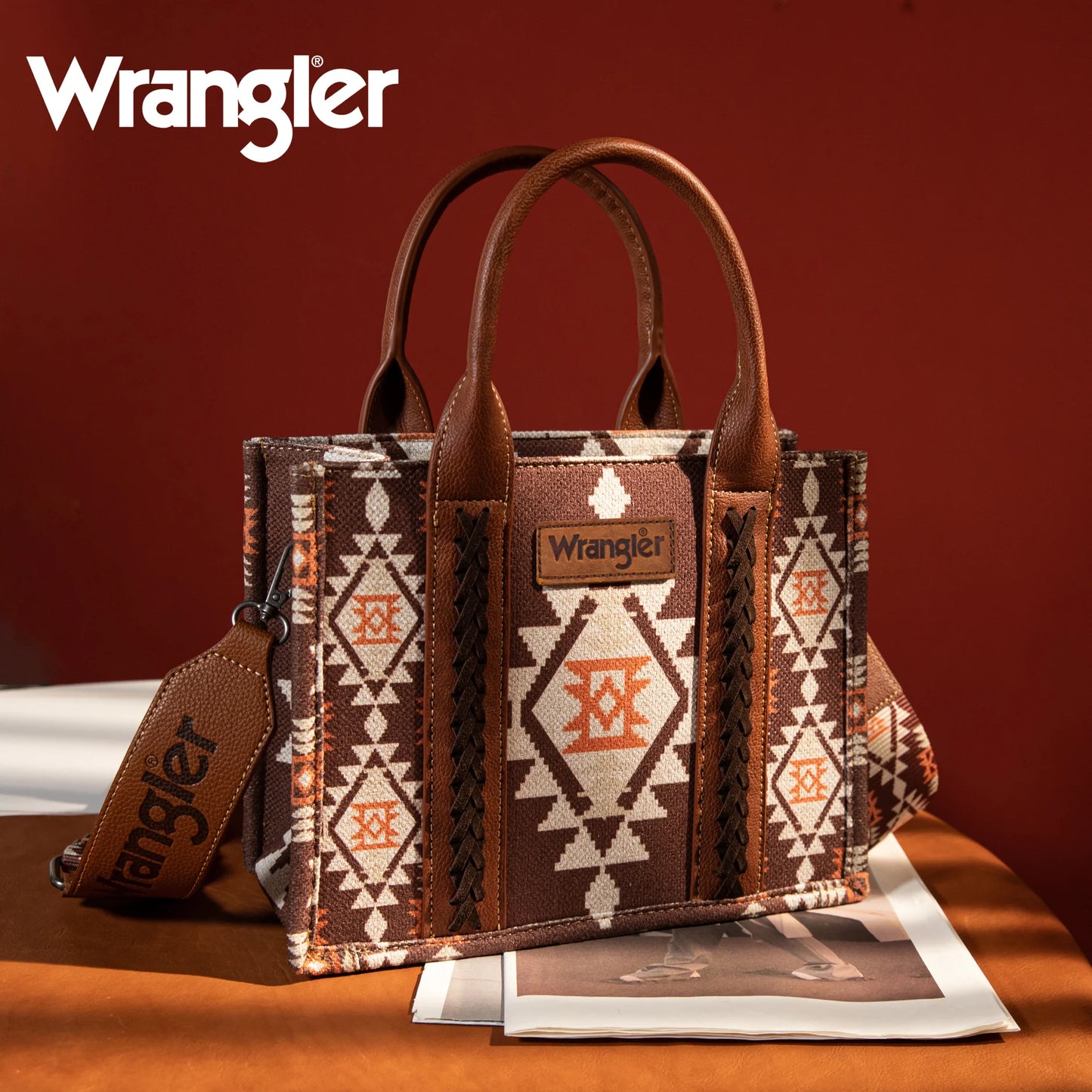 WRANGLER ALL-OVER AZTEC DUAL SIDED PRINT CROSSBODY CANVAS TOTES