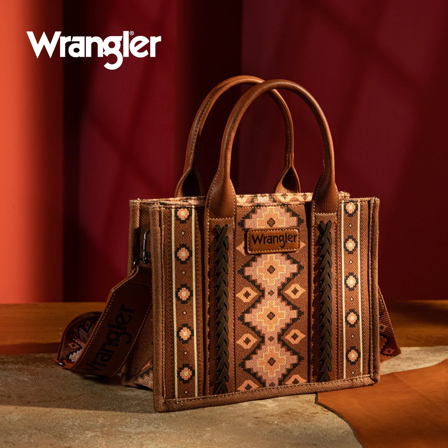 WRANGLER ALL-OVER AZTEC DUAL SIDED PRINT CROSSBODY CANVAS TOTES