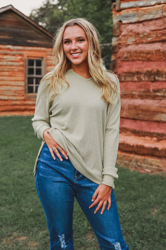On the down low waffle knit top