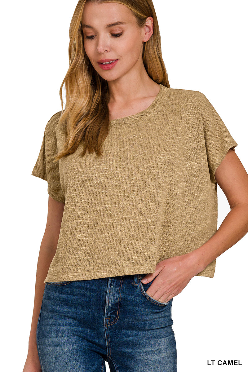 KNIT ROUND NECK CROPPED TOP