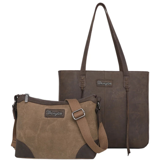 Wrangler Full Distressed Leather Concealed Carry Tote with detachable crossbody bag