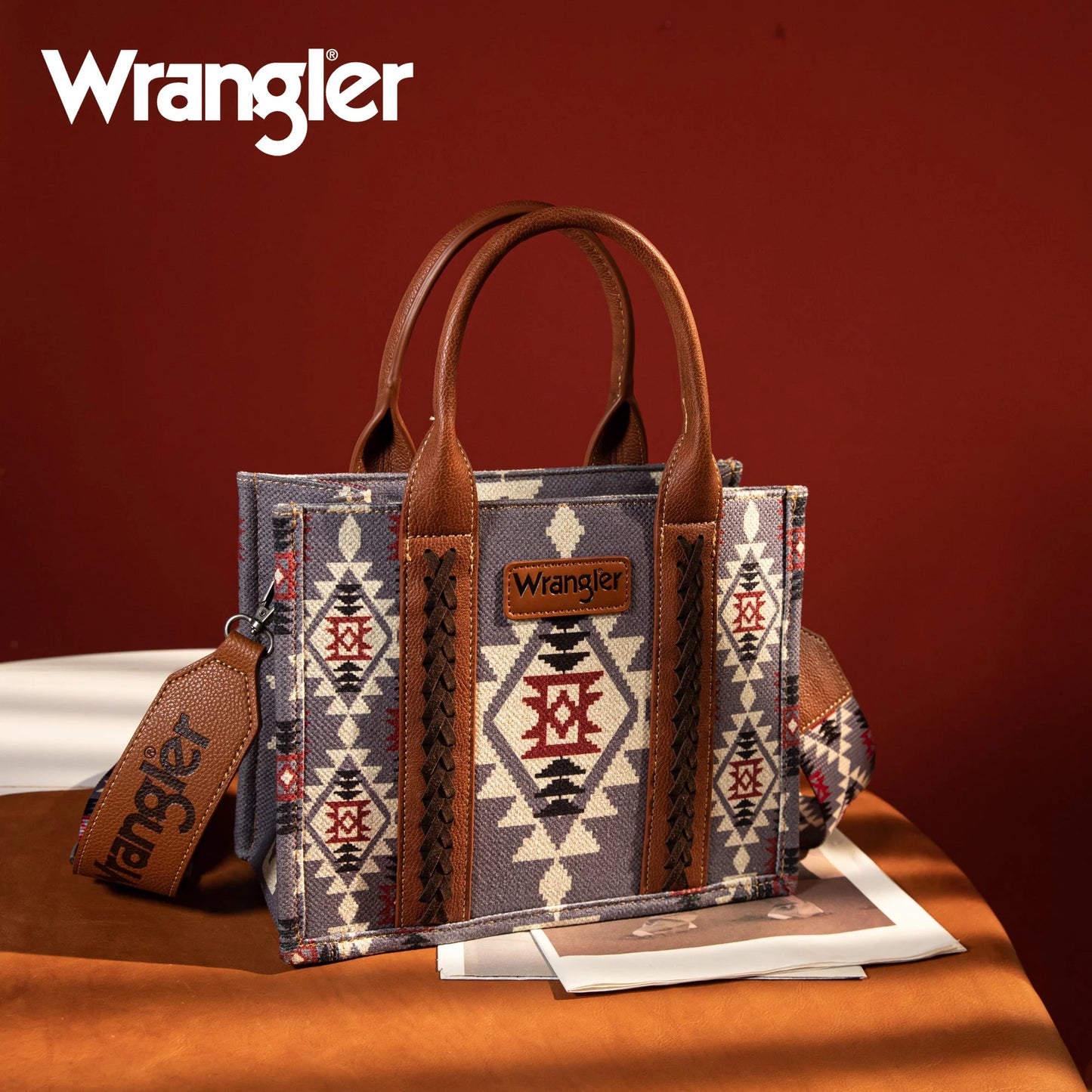 WRANGLER ALL-OVER AZTEC DUAL SIDED PRINT CROSSBODY CANVAS TOTES