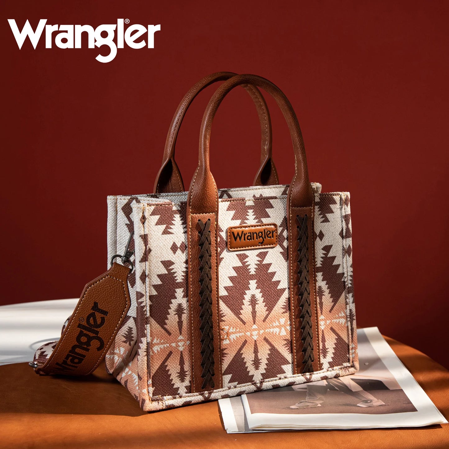 WRANGLER ALL-OVER AZTEC DUAL SIDED PRINT CROSSBODY CANVAS TOTES