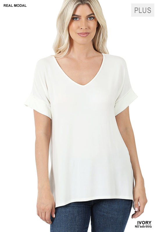 PLUS REAL MODAL SHORT SLEEVE V-NECK TOP