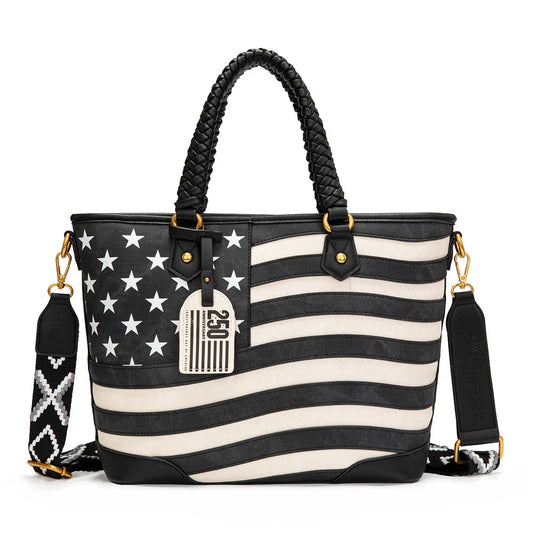 Montana West American Flag Braided Concealed Carry Tote Bag