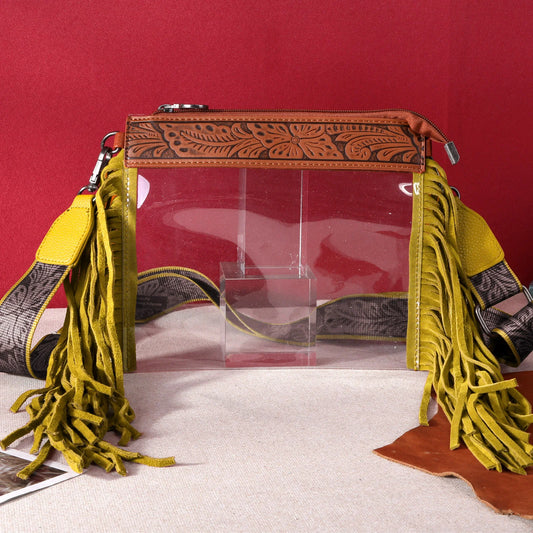 MONTANA WEST WESTERN FRINGE STADIUM CLEAR CROSSBODY BAG