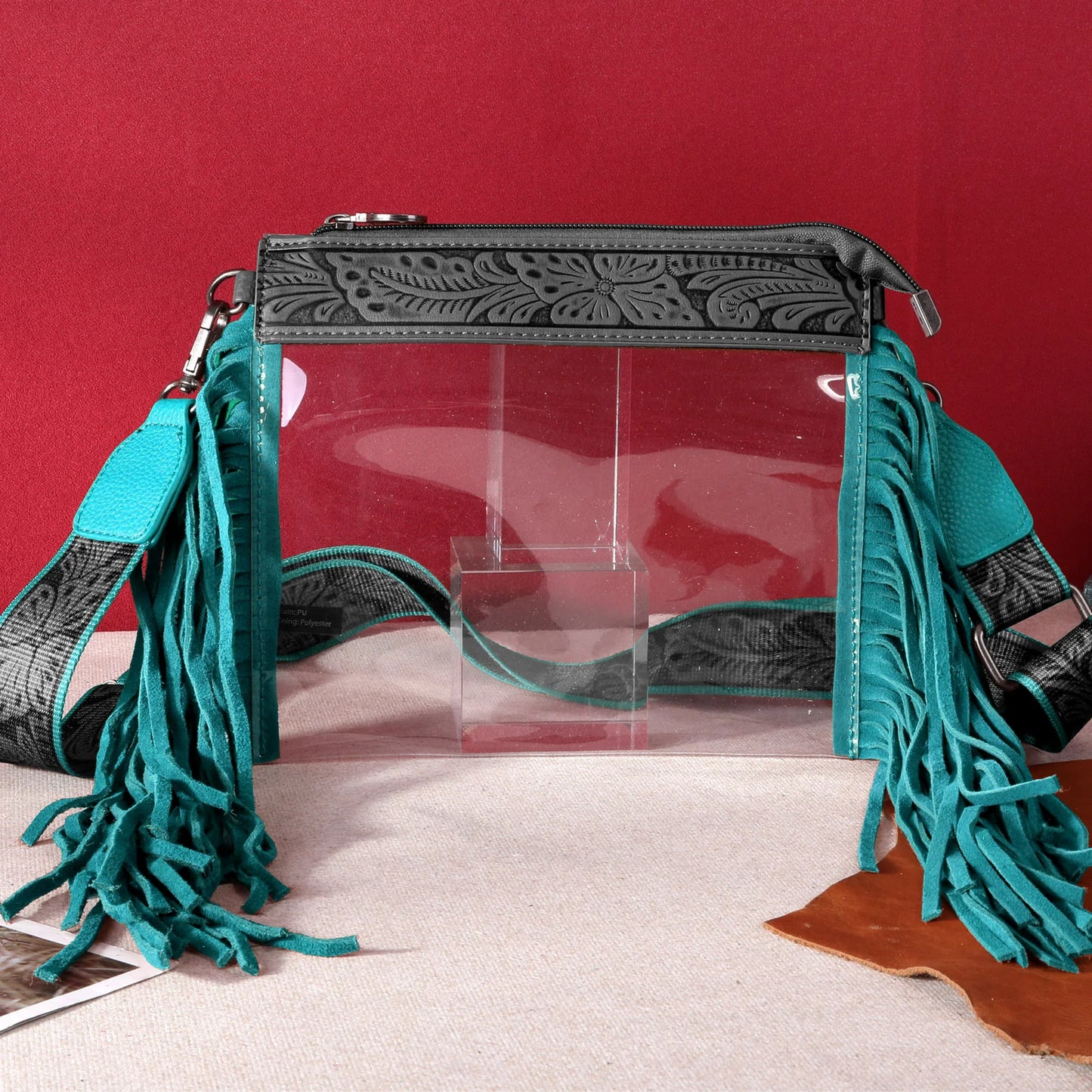 MONTANA WEST WESTERN FRINGE STADIUM CLEAR CROSSBODY BAG