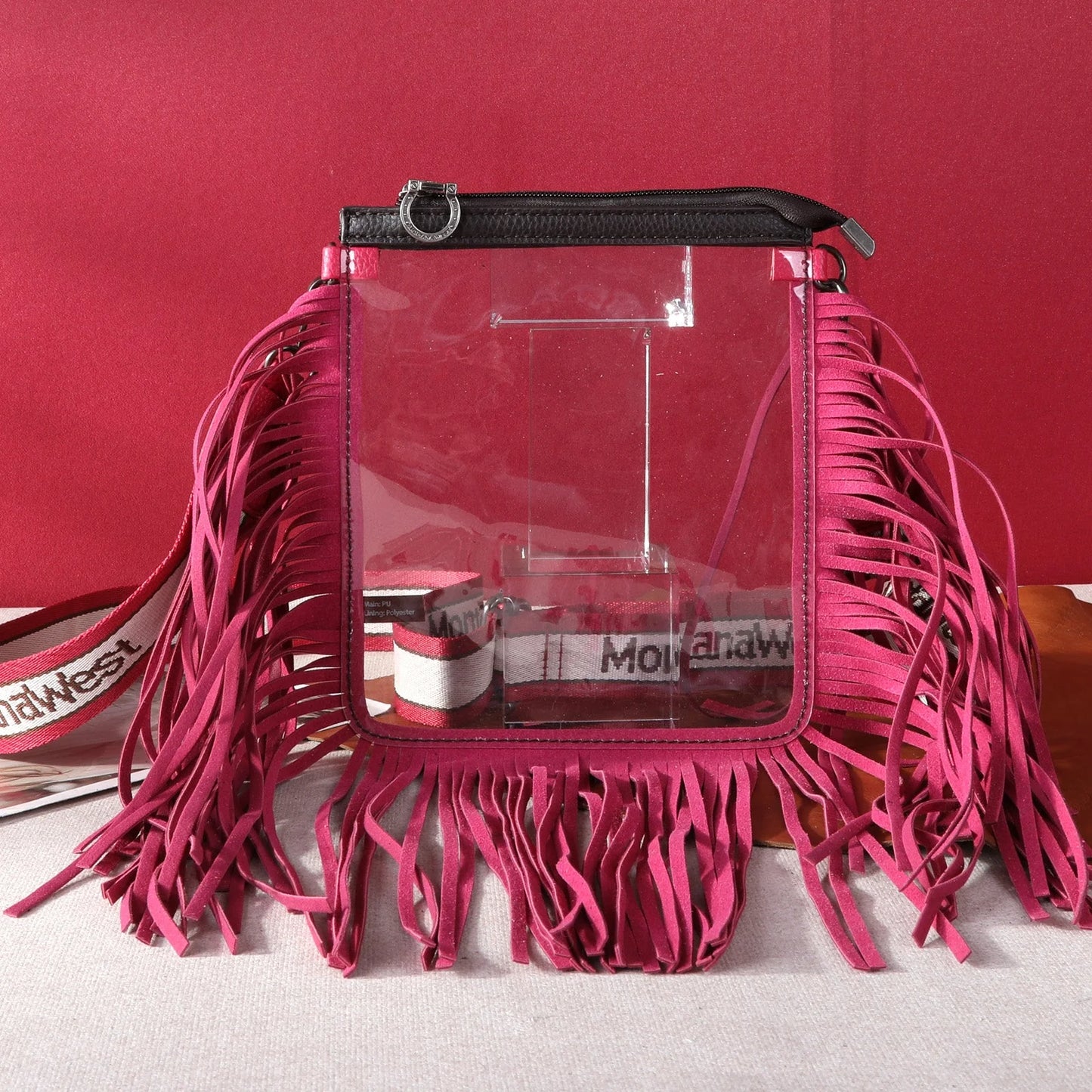 MONTANA WEST WESTERN FRINGE STADIUM CLEAR CROSSBODY BAG