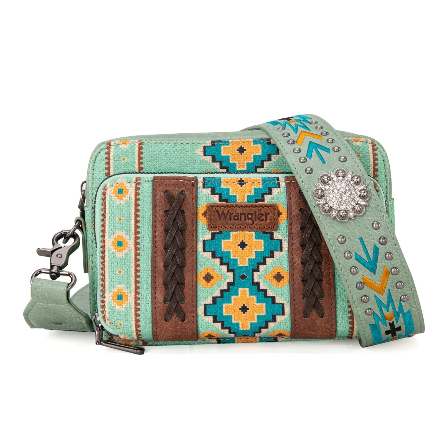 Wrangler Aztec Printed Crossbody Purse With Wallet Compartment WG2207-3003