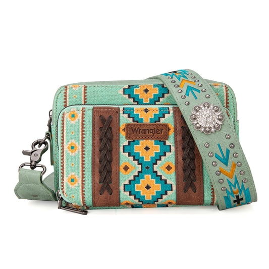 Wrangler Aztec Printed Crossbody Purse With Wallet Compartment WG2207-3003