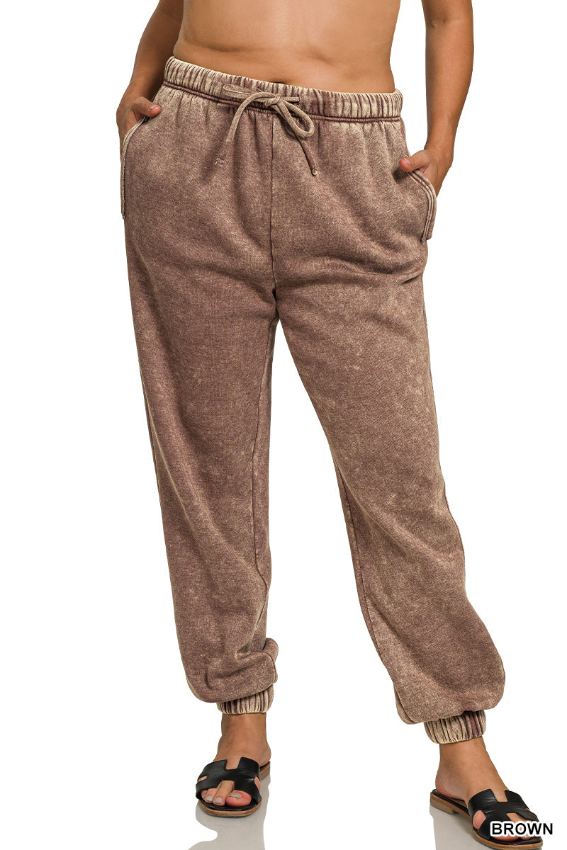 PLUS ACID WASH FLEECE SWEATPANTS WITH POCKETS