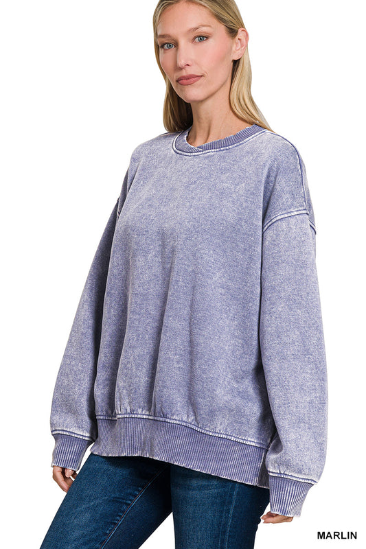 ACID WASH OVERSIZED FLEECE PULLOVER