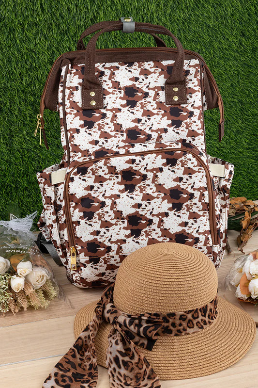 BROWN COW SPOTTED PRINTED DIAPER BAG.