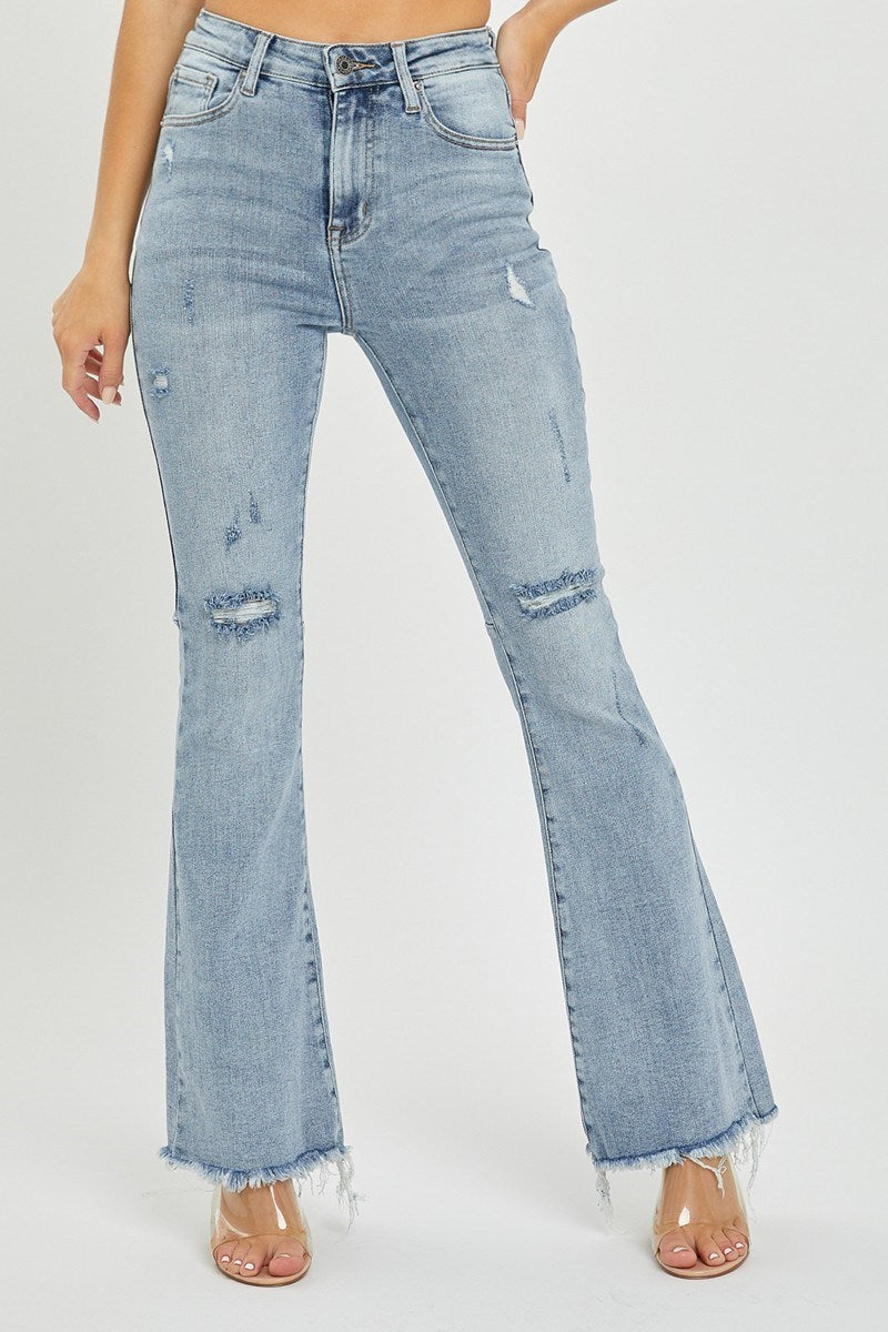 HIGH RISE DISTRESSED FLARE JEANS REGULAR