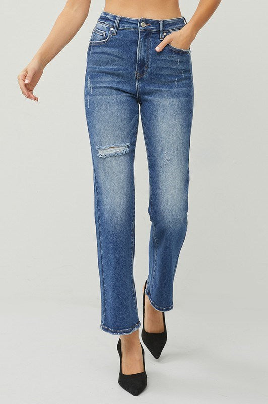 PLUS HIGH RISE STRAIGHT ANKLE JEANS