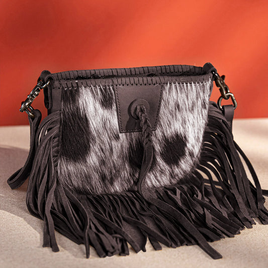 MONTANA WEST GENUINE LEATHER HAIR-ON COLLECTION FRINGE CROSSBODY