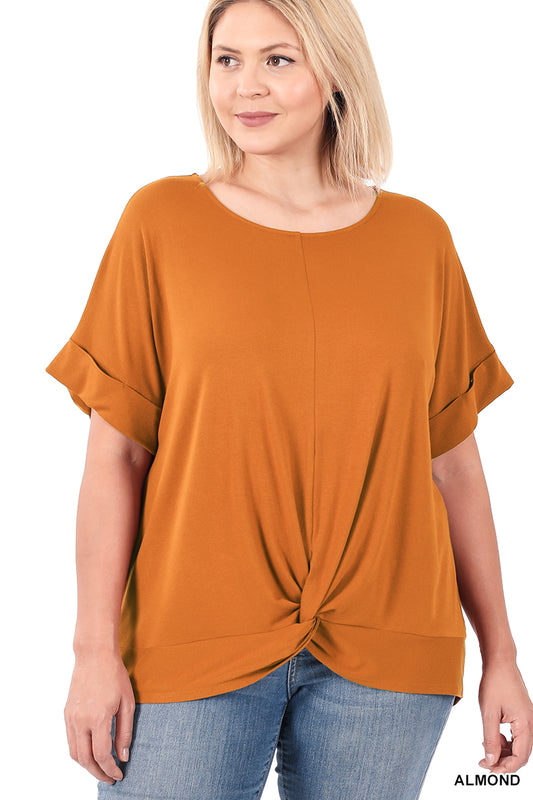 PLUS RAYON SPAN CREPE KNOT-FRONT TOP