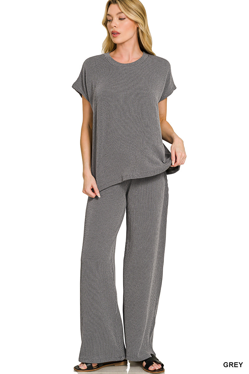 RAISED RIB RELAXED TOP & PANTS SET