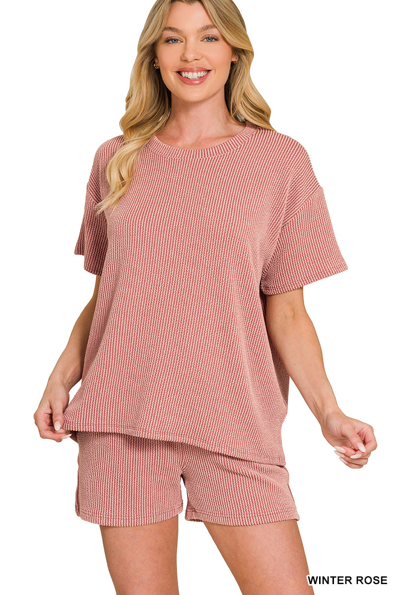 RAISED RIB SHORT SLEEVE TEE & SHORT PANTS SET