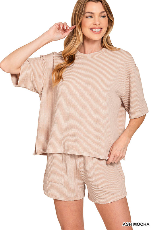 RAISED RIB SHORT SLEEVE TEE & SHORT PANTS SET