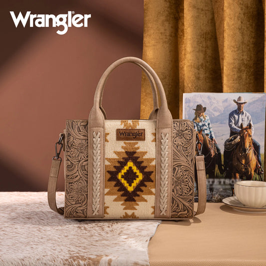 Wrangler Tooled Aztec Pattern Print Concealed Carry Tote/Crossbody