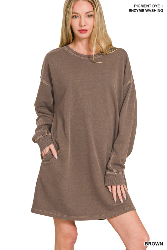 OVERSIZED F/TERRY PIGMENT DYE +ENZYME WASHED TUNIC TOP