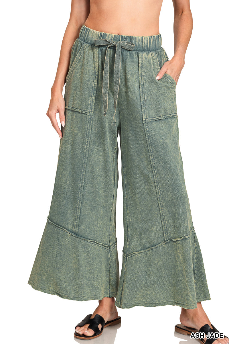 EXPOSED-SEAM FLARE HEM PANTS WITH POCKETS