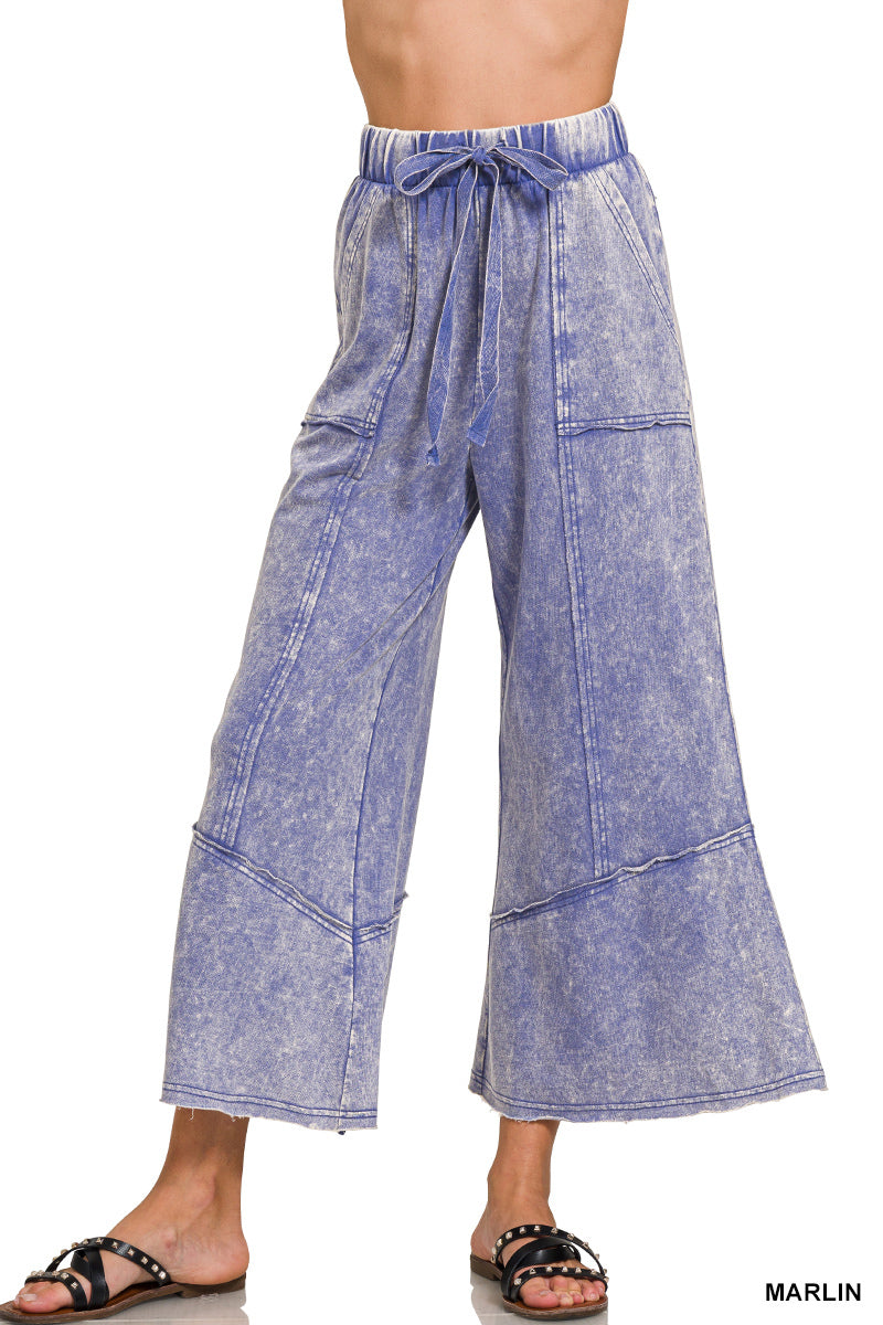EXPOSED-SEAM FLARE HEM PANTS WITH POCKETS