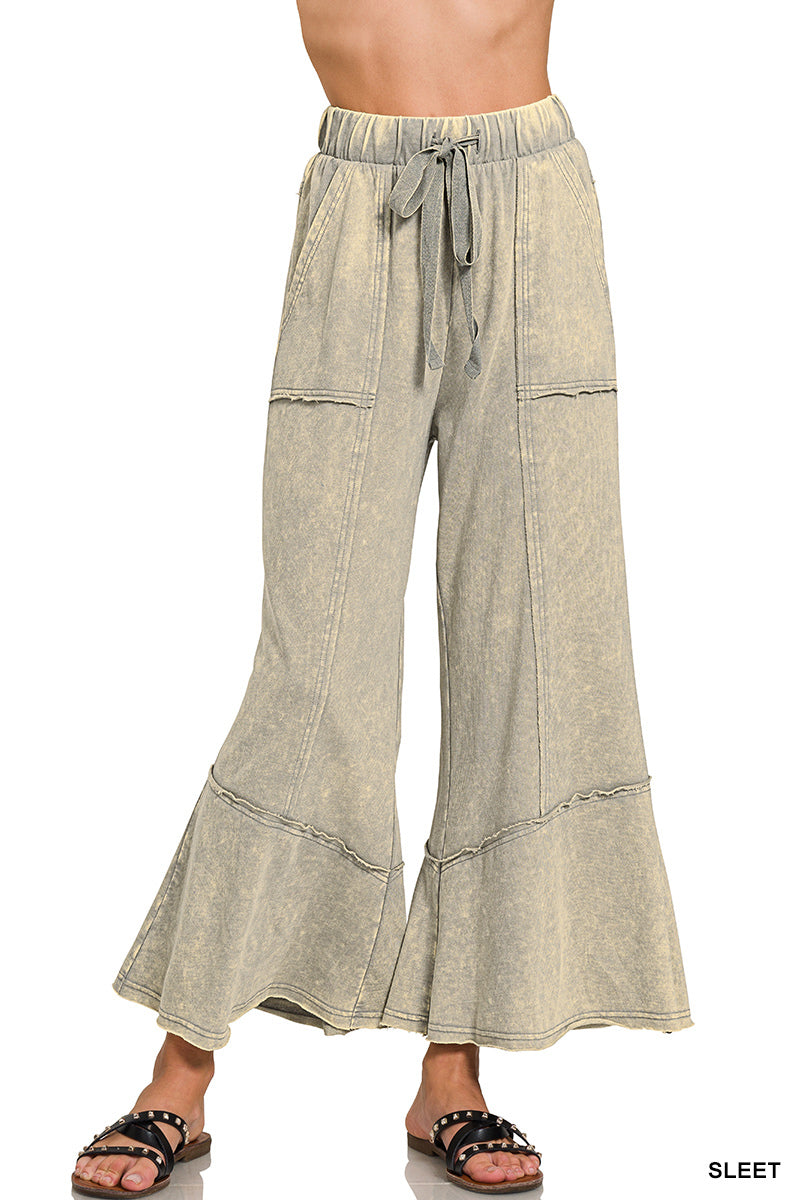 EXPOSED-SEAM FLARE HEM PANTS WITH POCKETS