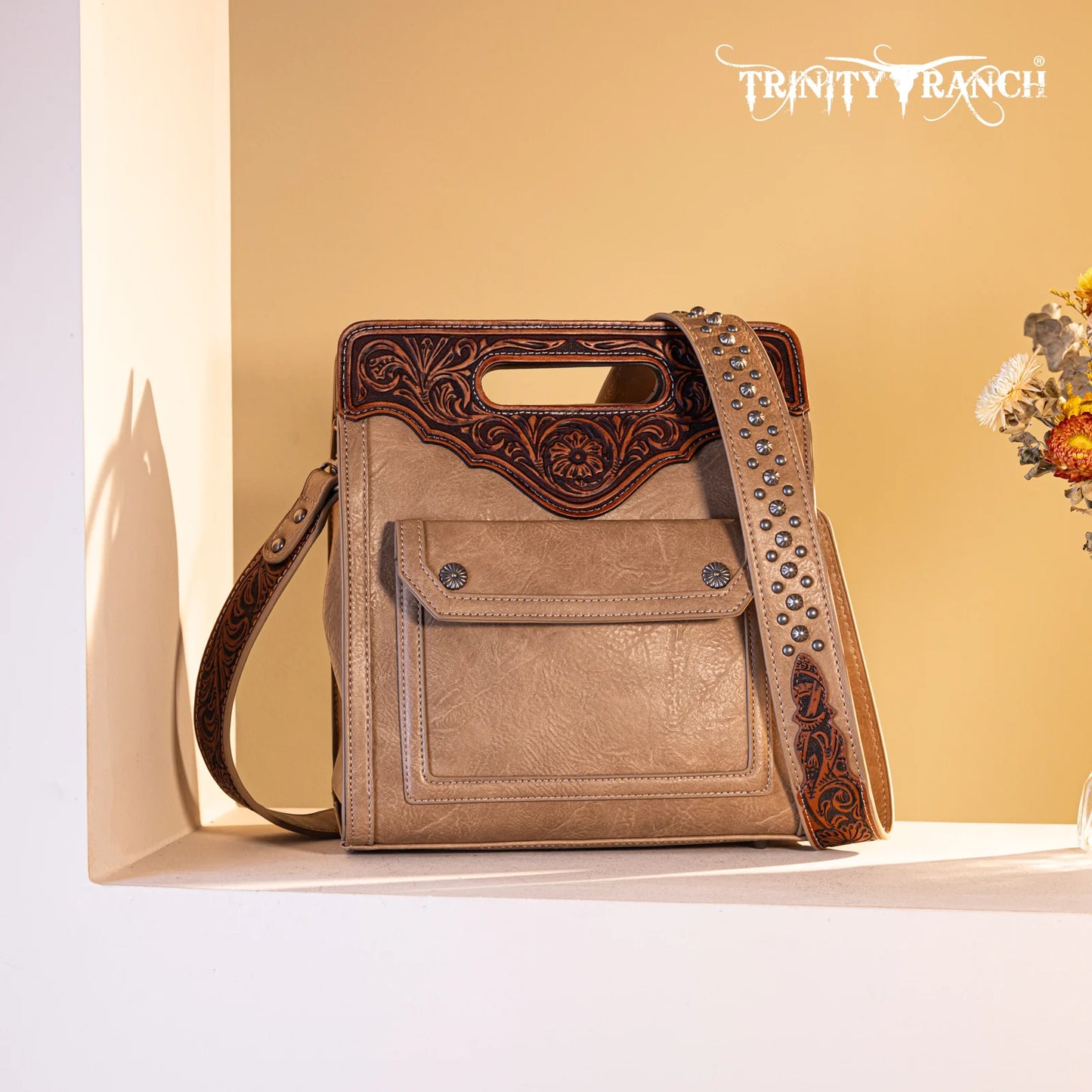 Trinity Ranch Floral Tooled Concealed Carry Crossbody Bag