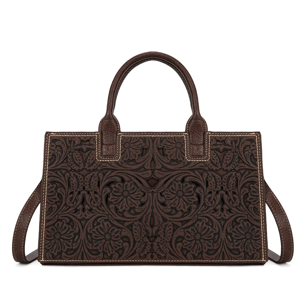 Trinity Ranch Floral Tooled Leather Western Satchel Tote Bag