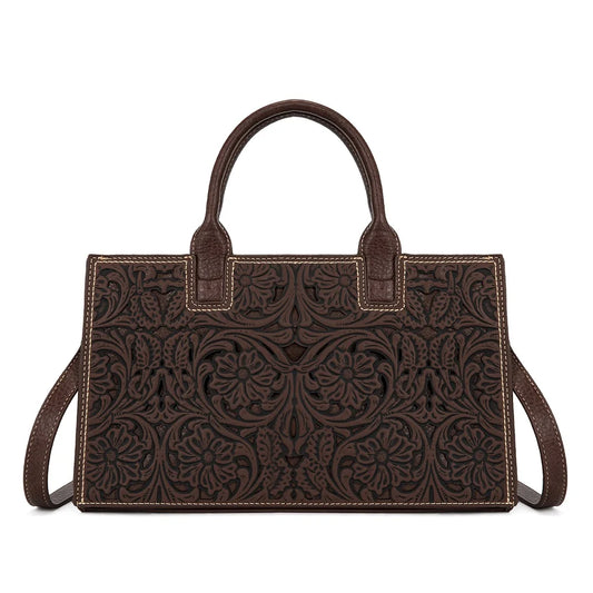 Trinity Ranch Floral Tooled Leather Western Satchel Tote Bag