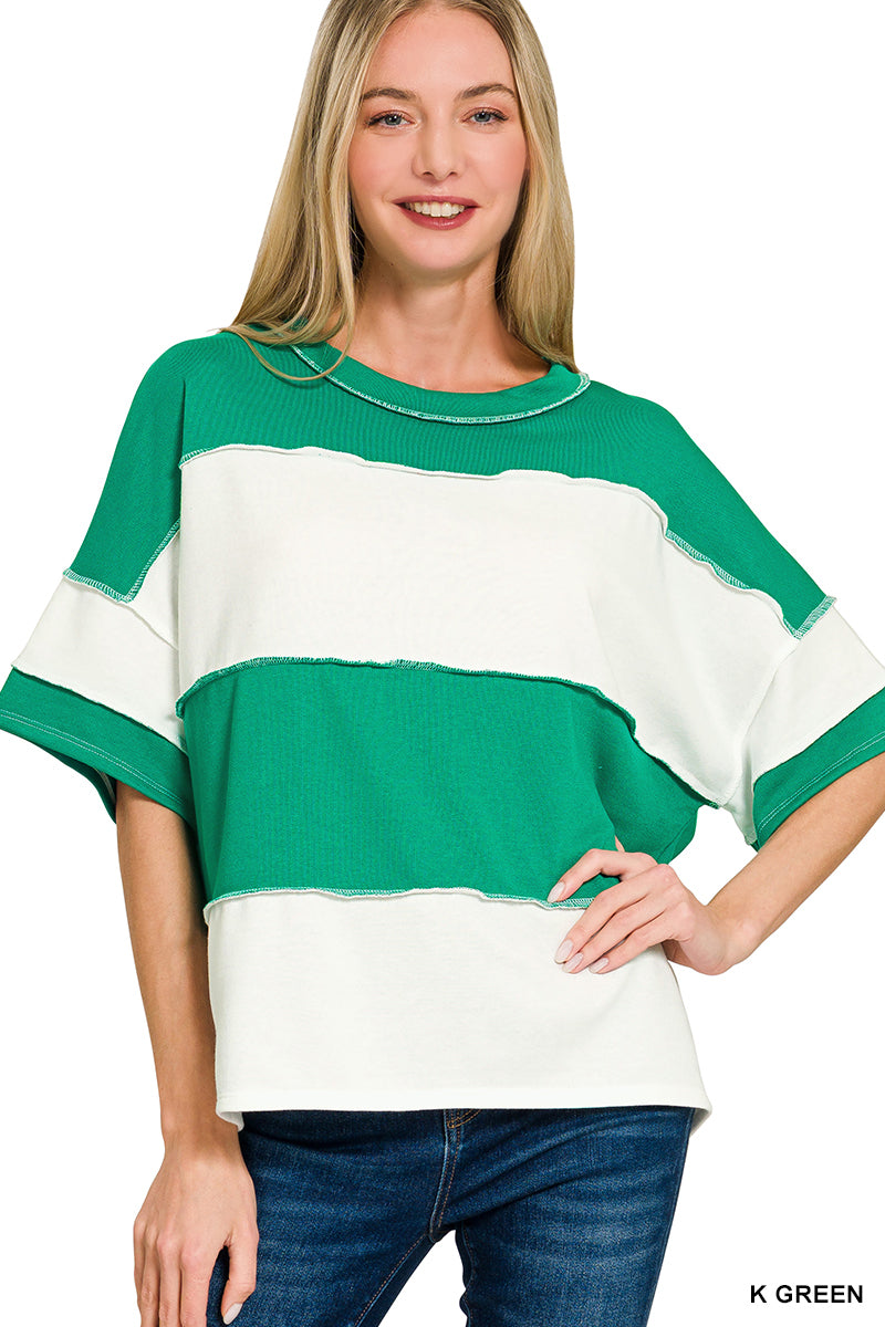 FRENCH TERRY COLOR BLOCK EXPOSED SEAM TOP