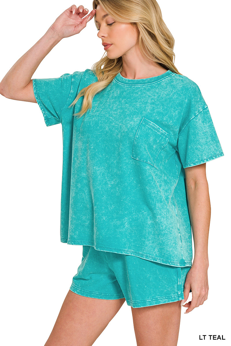 FRENCH TERRY ACID WASHED RELAXED TOP & SHORT SET
