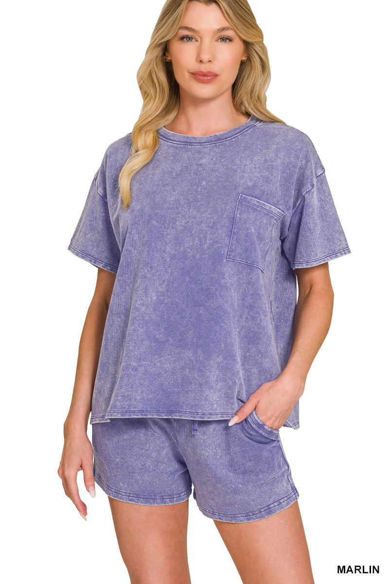 FRENCH TERRY ACID WASHED RELAXED TOP & SHORT SET