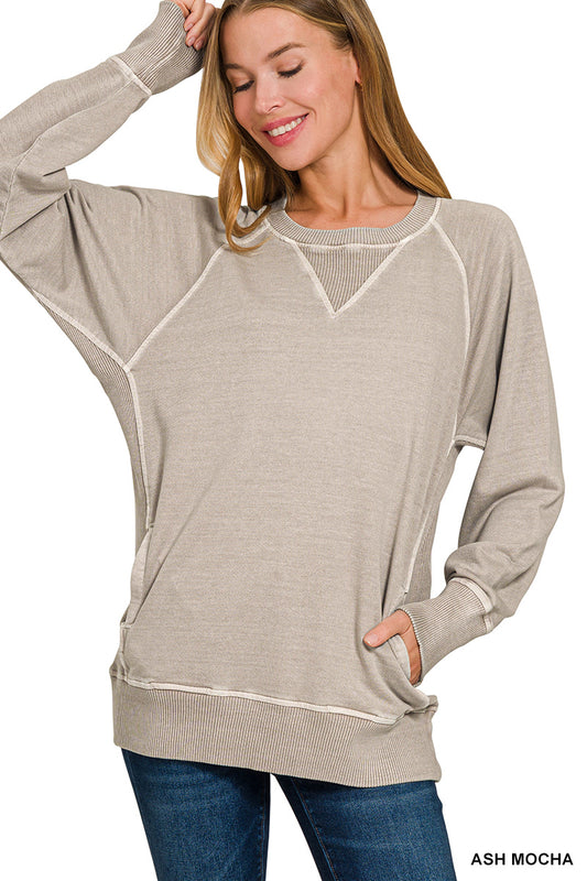 PIGMENT DYED FRENCH TERRY PULLOVER WITH POCKETS