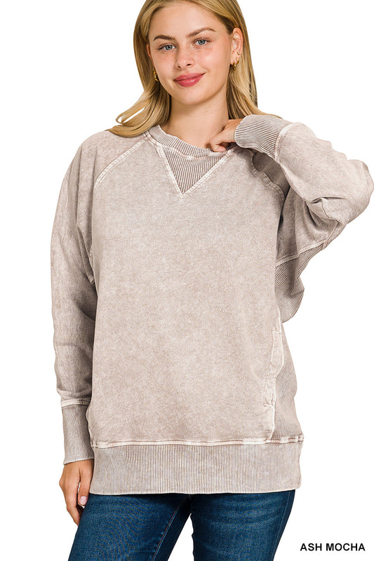 HALO WASHED FRENCH TERRY ROUND NECK PULLOVER