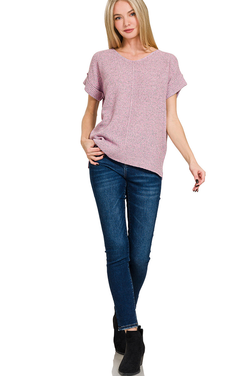 CENTER SEAM SHORT SLEEVE SWEATER