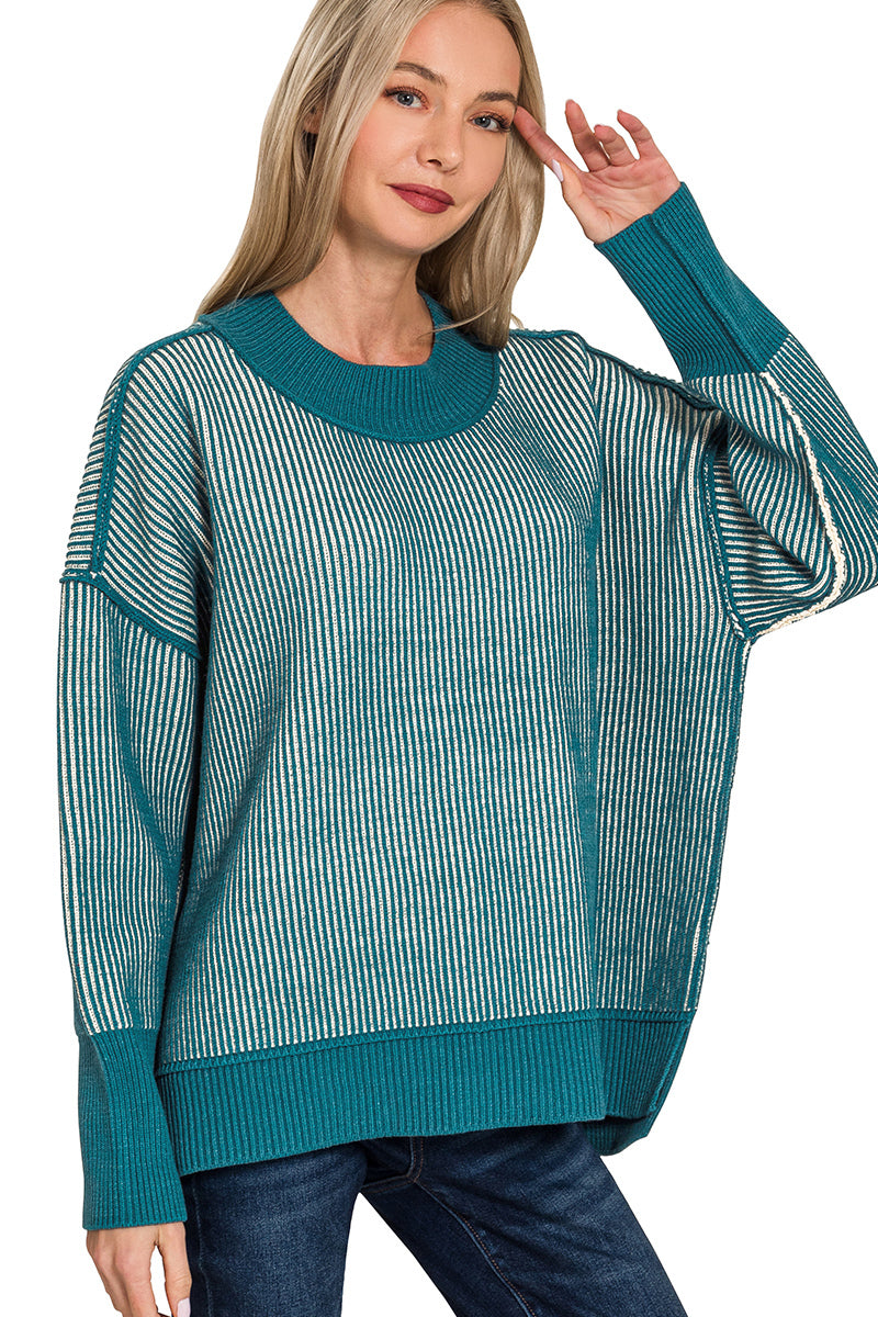 EXPOSED SEAM TWO TONE SWEATER