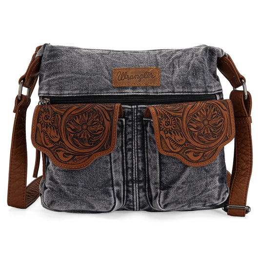 Montana West Wrangler Floral Tooled Denim Crossbody