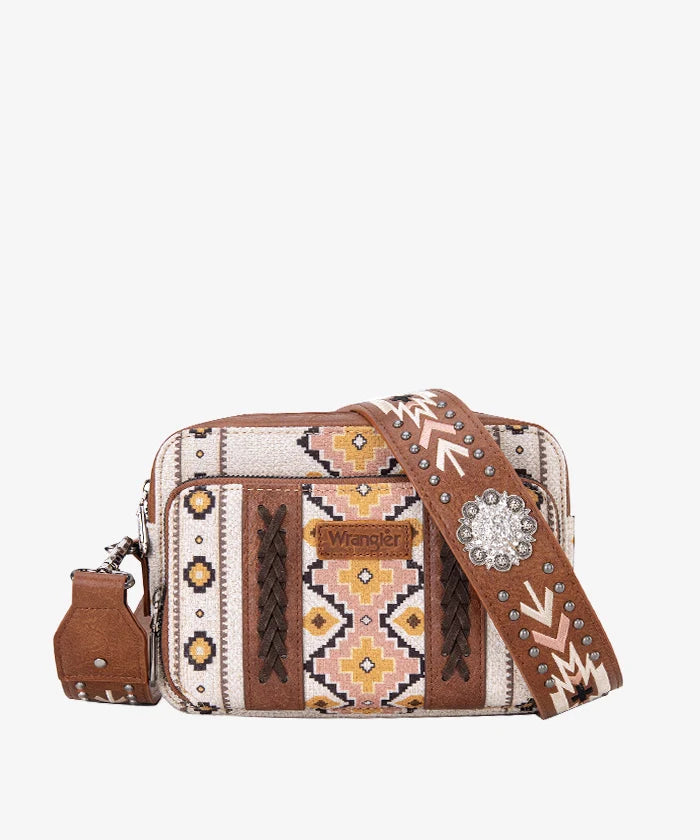 Wrangler Aztec Printed Crossbody Purse With Wallet Compartment WG2207-3003