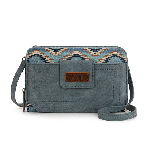 Wrangler Aztec Distressed Print Dual Sided Print Phone Wallet Crossbody
