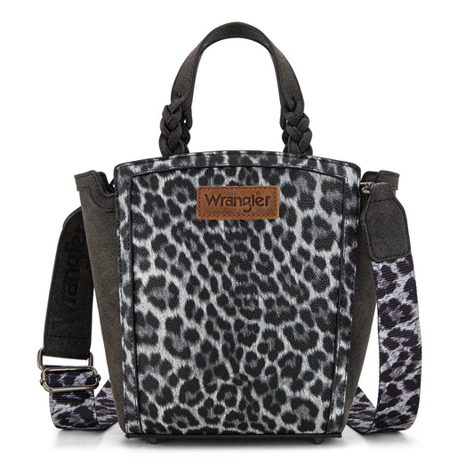 Wrangler Leopard Print Braided Handle Tote/Crossbody