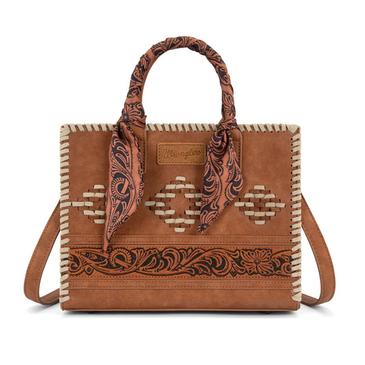 Wrangler Whipstitch Aztec Satchel/Crossbody with Scarf Handle