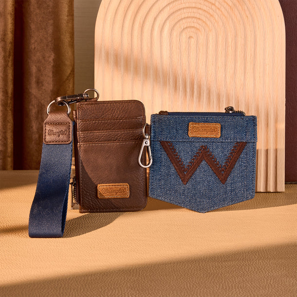 Wrangler logo "W" Embroidered Dual Pouch Wristlet