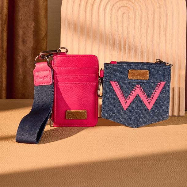 Wrangler logo "W" Embroidered Dual Pouch Wristlet