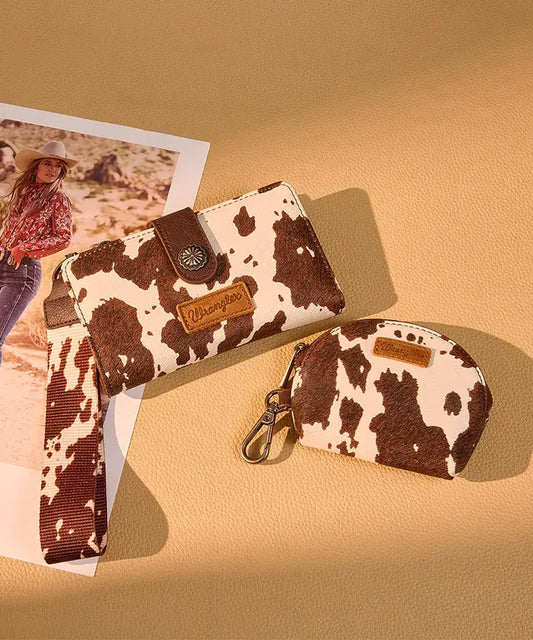 Wrangler Cow Print Wallet & Coin Pouch Wristlet Set