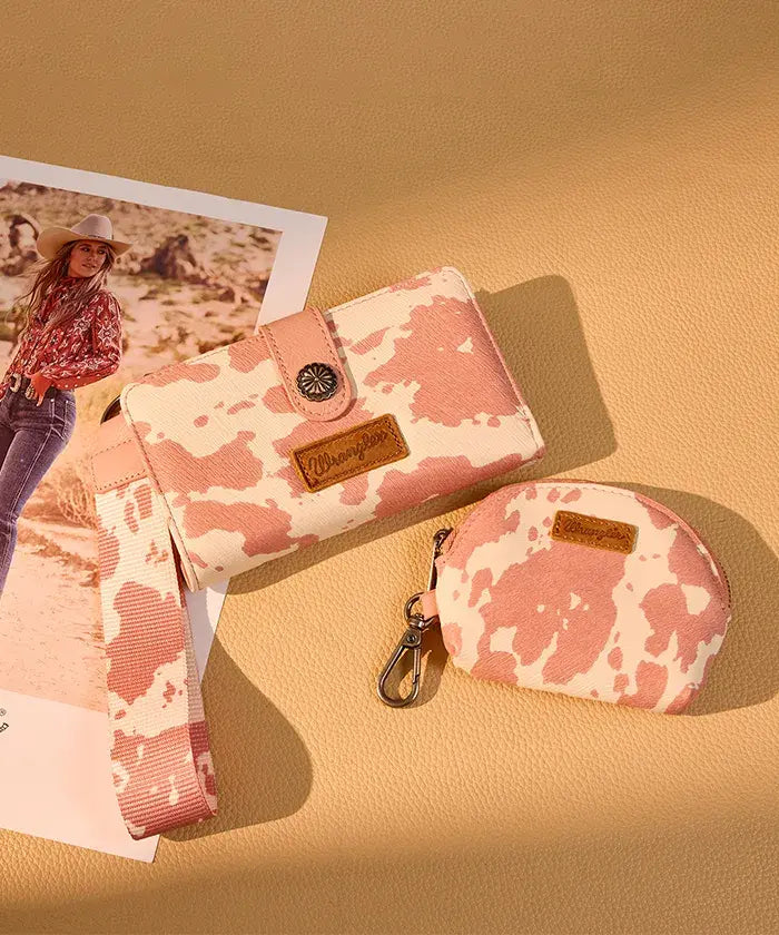 Wrangler Cow Print Wallet & Coin Pouch Wristlet Set